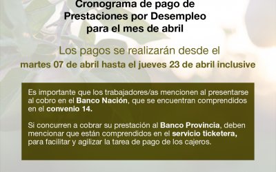 El RENATRE habilitó los pagos de la prestación por desempleo  hasta el 23 de abril inclusive