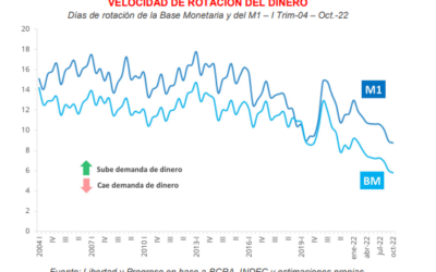 En octubre la base monetaria rotó cada 5,8 días: deterioro del valor del peso