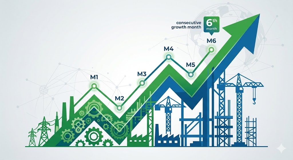 La actividad económica hilvanó su sexto mes en alza impulsada por la industria y la construcción