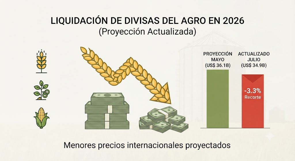 La liquidación de divisas del agro en 2026 se recorta a US$ 34.900 millones