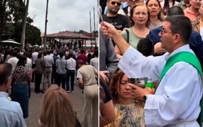 Colombianos convierten plazas y parques en “iglesias” para celebrar la Misa tras el terremoto Colombianos convierten plazas y parques en “iglesias” para celebrar la Misa tras el terremoto